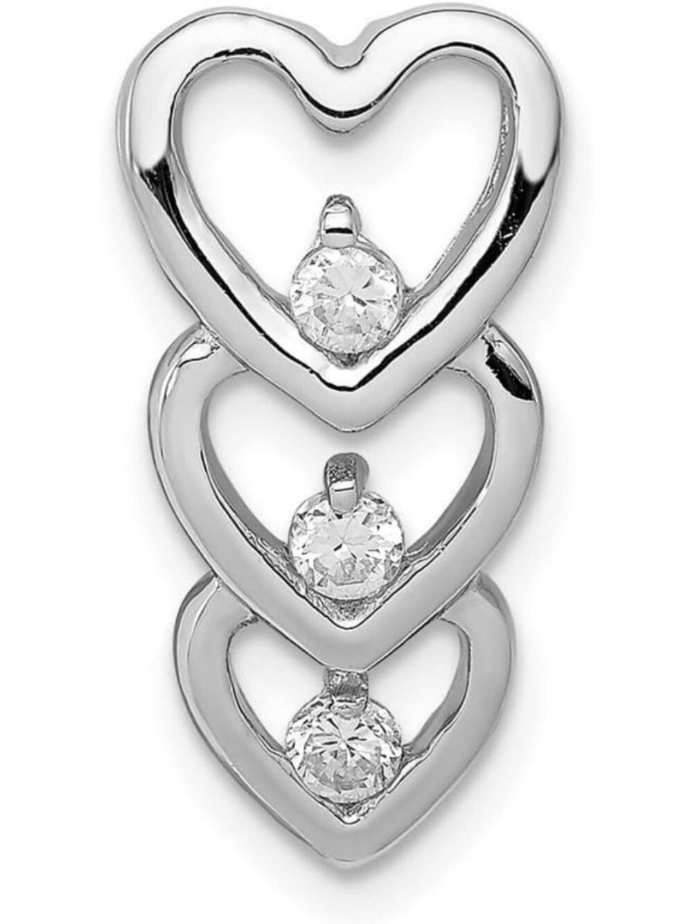 925 Sterling Silver Multi Hearts Chain Slide with Rhodium Plating & CZ Accents